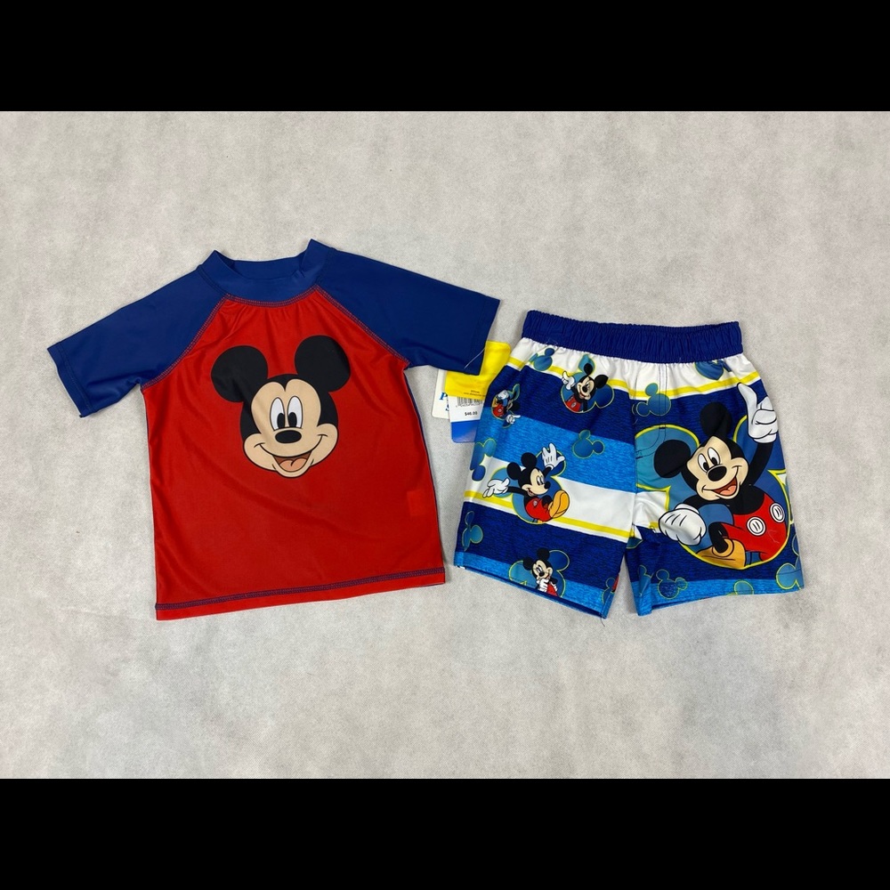 Mickey Mouse Raglan Rash Guard & Swim Trunks
